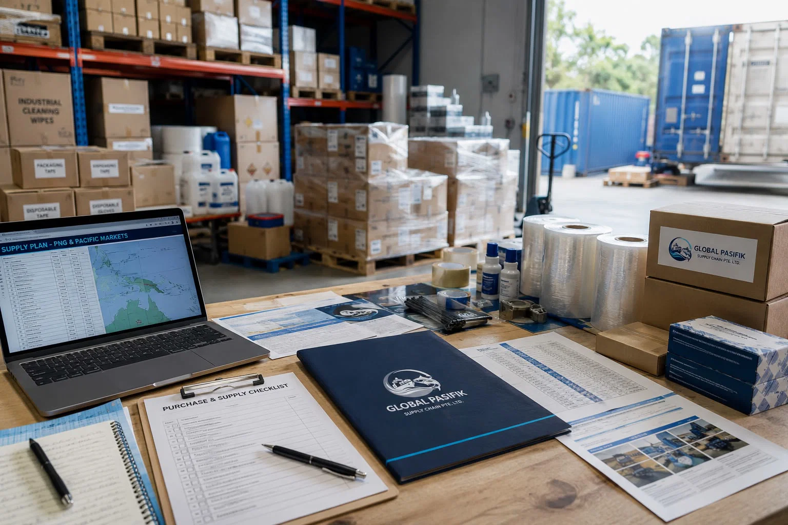 GLOBAL PASIFIK supply planning with warehouse stock, packaging materials and shipment documents